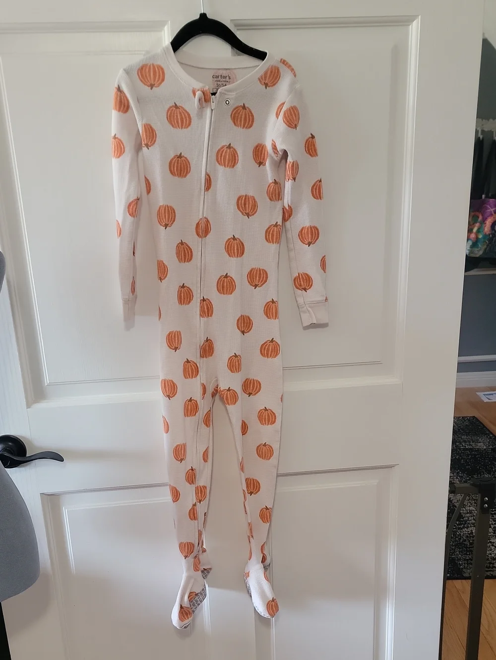 Carter's White Footed One-Piece Pajamas with Orange Pumpkin Print